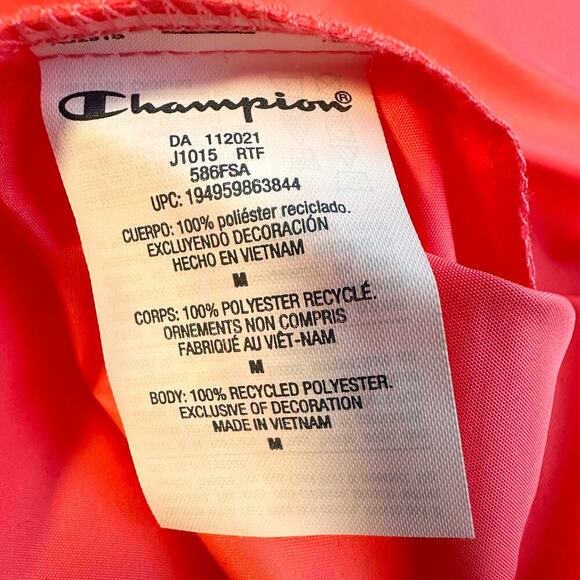 Champion Pink Packable Windbreaker Jacket Water Resistant Mirrored Logo Size M - Picture 13 of 13